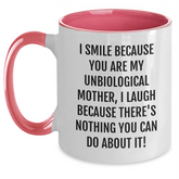 Funny Unbiological Mother Gifts from Friends - Unbiological Mother Two Tone Coffee Mug with Inspirational Quote for Graduation Unique Gifts for Unbiological Mother - Main